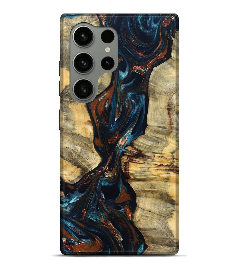 Galaxy S24 Ultra Wood Live Edge Phone Case - Luz (Teal & Gold, 829845)