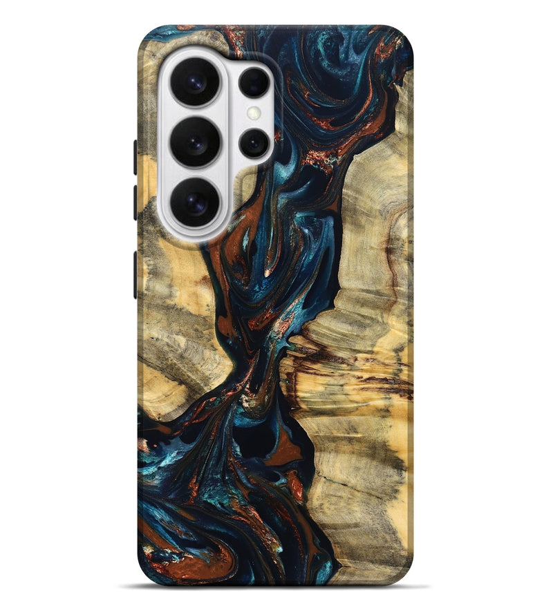 Galaxy S26 Ultra Wood Live Edge Phone Case - Luz (Teal & Gold, 829845)