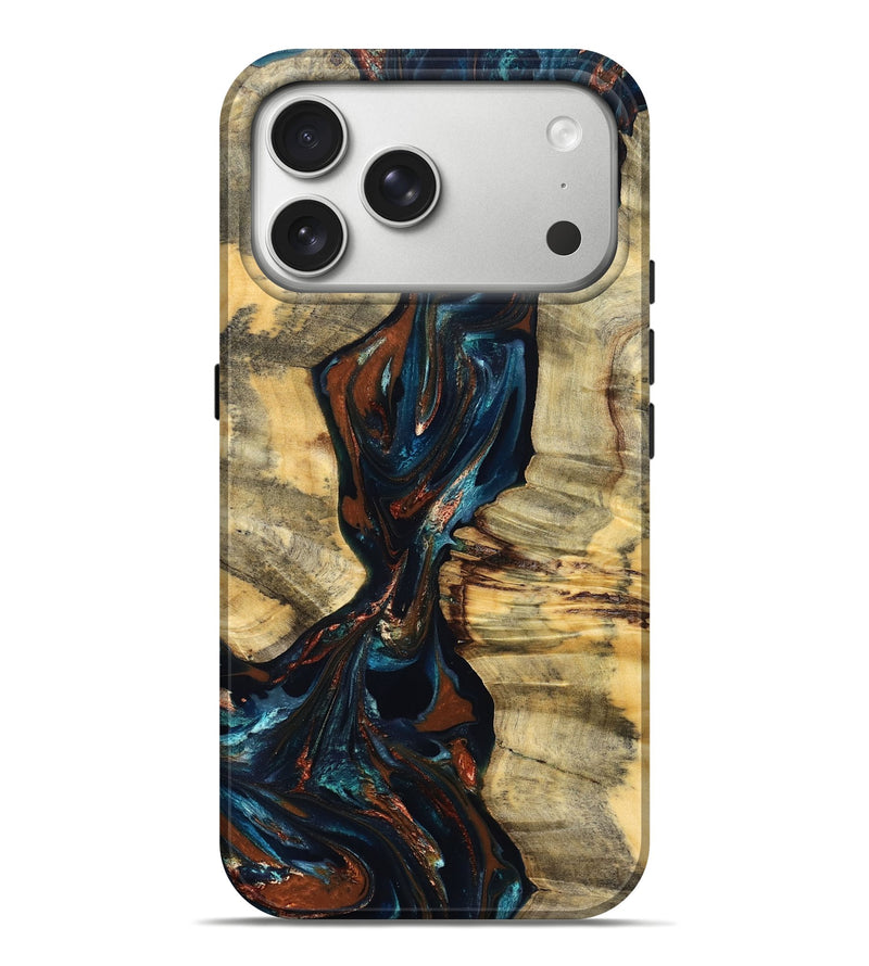 iPhone 17 Pro Max Wood Live Edge Phone Case - Luz (Teal & Gold, 829845)