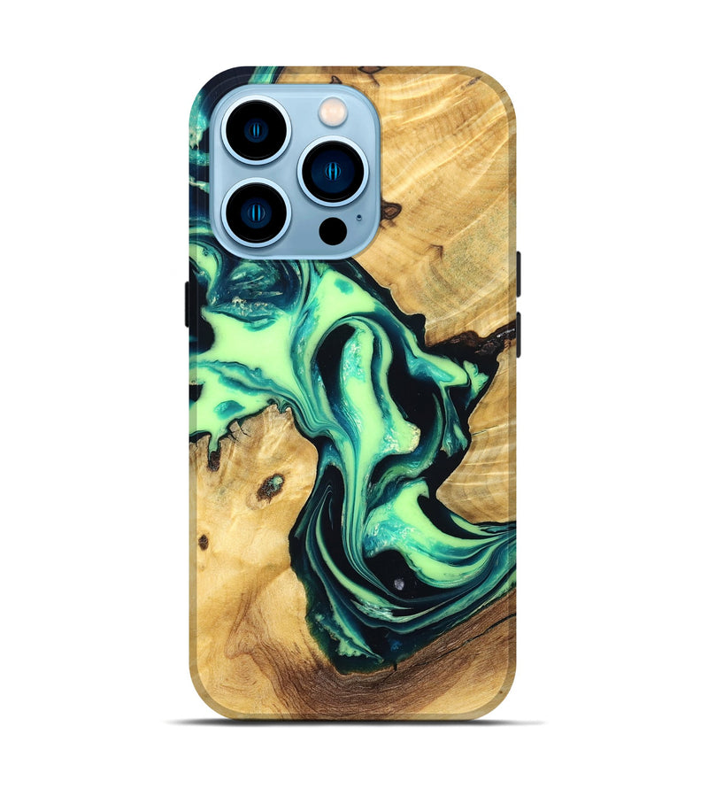 iPhone 14 Pro Wood Live Edge Phone Case - Kira (Green, 829847)