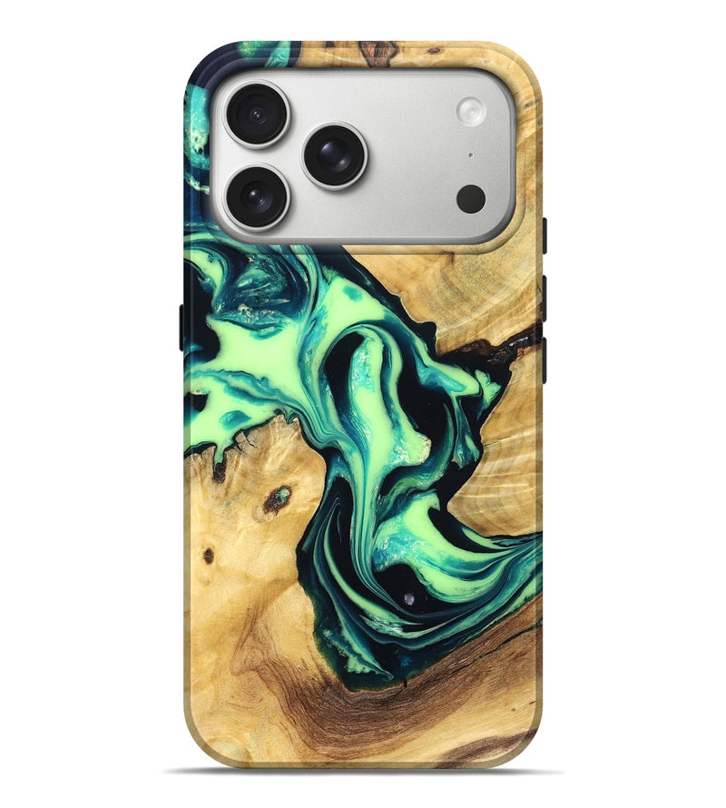 iPhone 17 Pro Max Wood Live Edge Phone Case - Kira (Green, 829847)