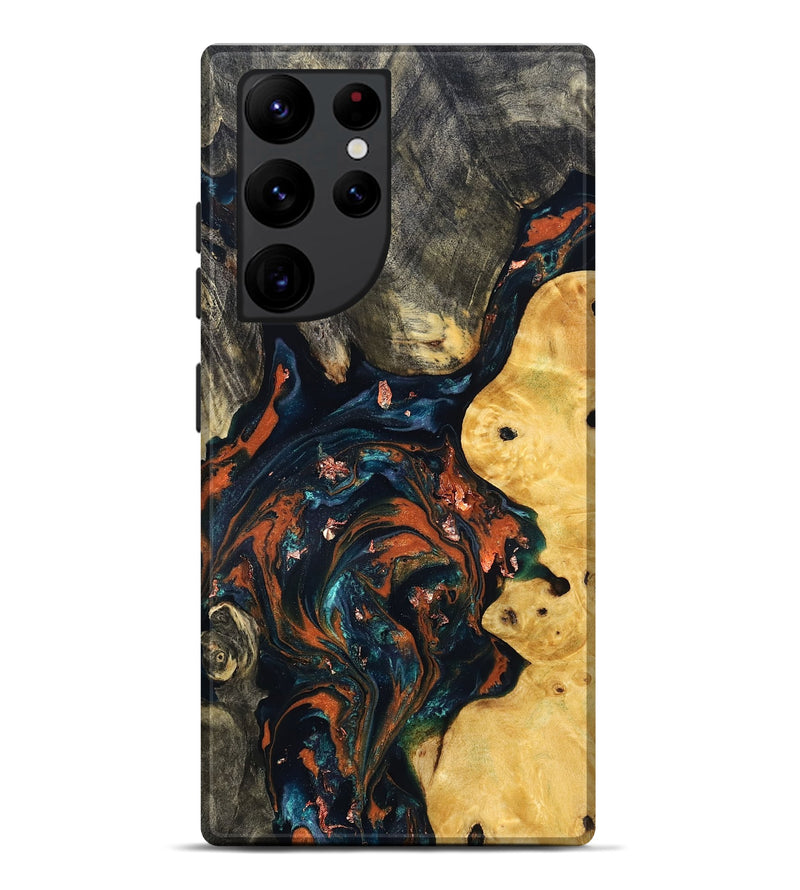 Galaxy S22 Ultra Wood Live Edge Phone Case - Joana (Teal & Gold, 829855)
