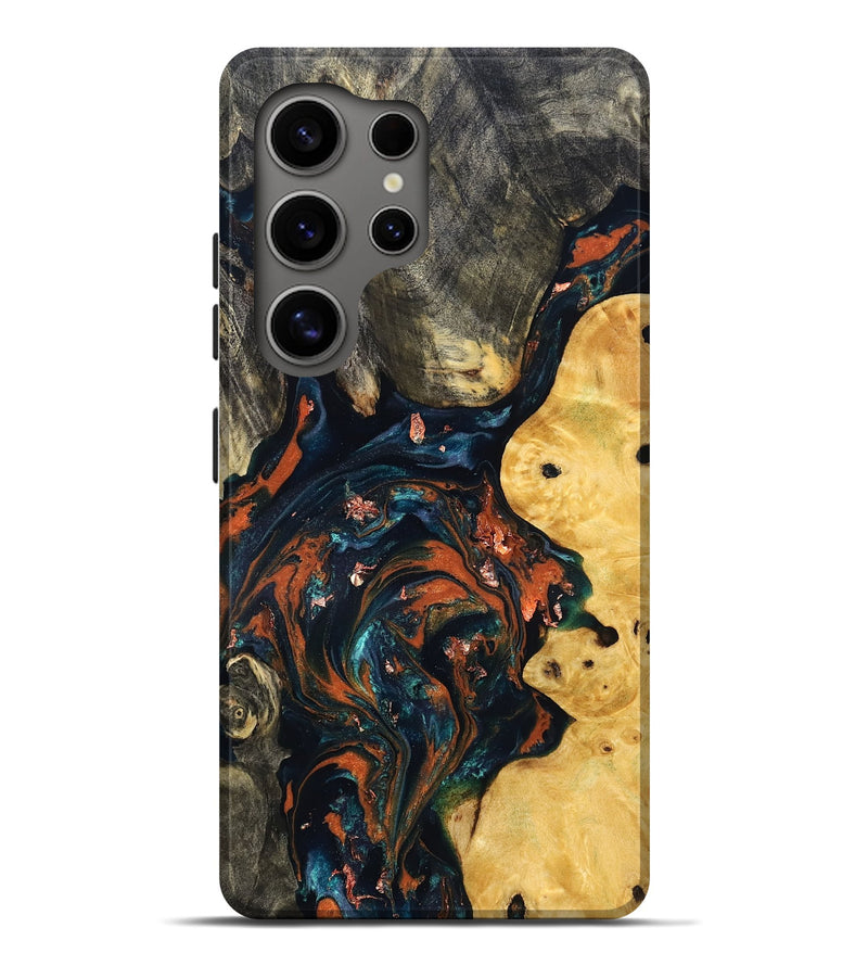 Galaxy S25 Ultra Wood Live Edge Phone Case - Joana (Teal & Gold, 829855)