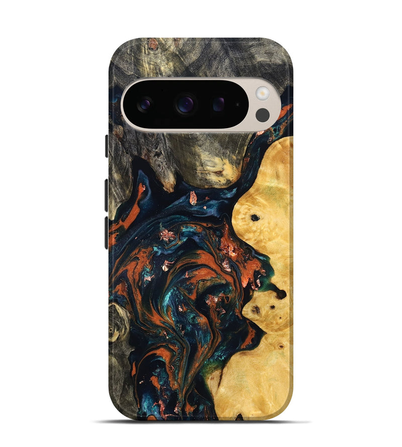 Pixel 10 Pro Wood Live Edge Phone Case - Joana (Teal & Gold, 829855)