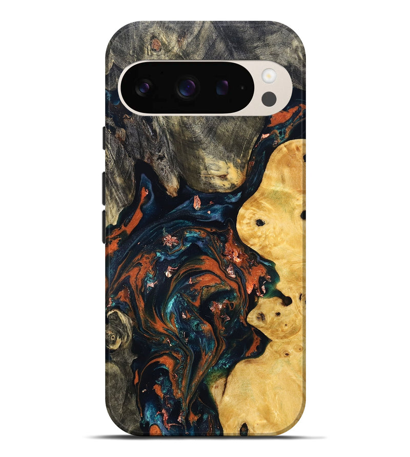 Pixel 9 Pro XL Wood Live Edge Phone Case - Joana (Teal & Gold, 829855)