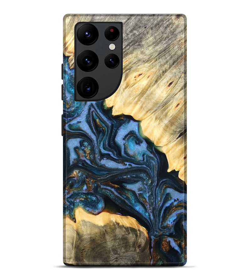 Galaxy S22 Ultra Wood Live Edge Phone Case - Jaslene (Teal & Gold, 829859)