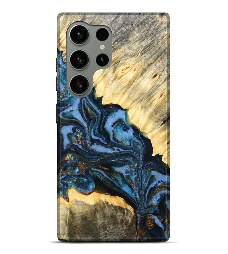 Galaxy S24 Ultra Wood Live Edge Phone Case - Jaslene (Teal & Gold, 829859)