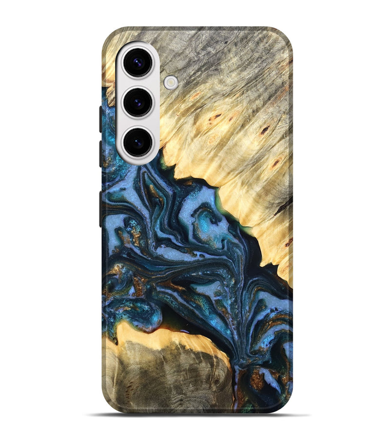 Galaxy S25 Plus Wood Live Edge Phone Case - Jaslene (Teal & Gold, 829859)