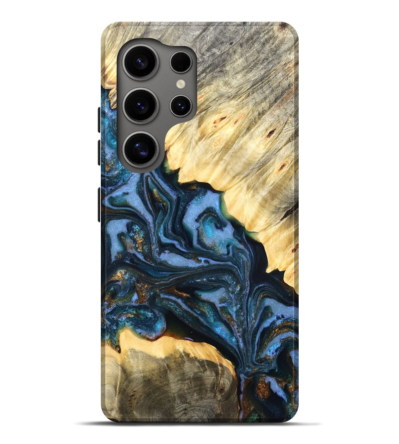 Galaxy S25 Ultra Wood Live Edge Phone Case - Jaslene (Teal & Gold, 829859)