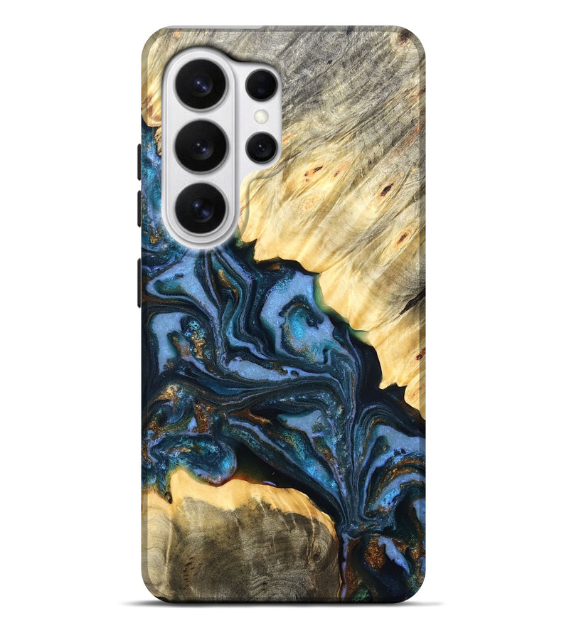 Galaxy S26 Ultra Wood Live Edge Phone Case - Jaslene (Teal & Gold, 829859)