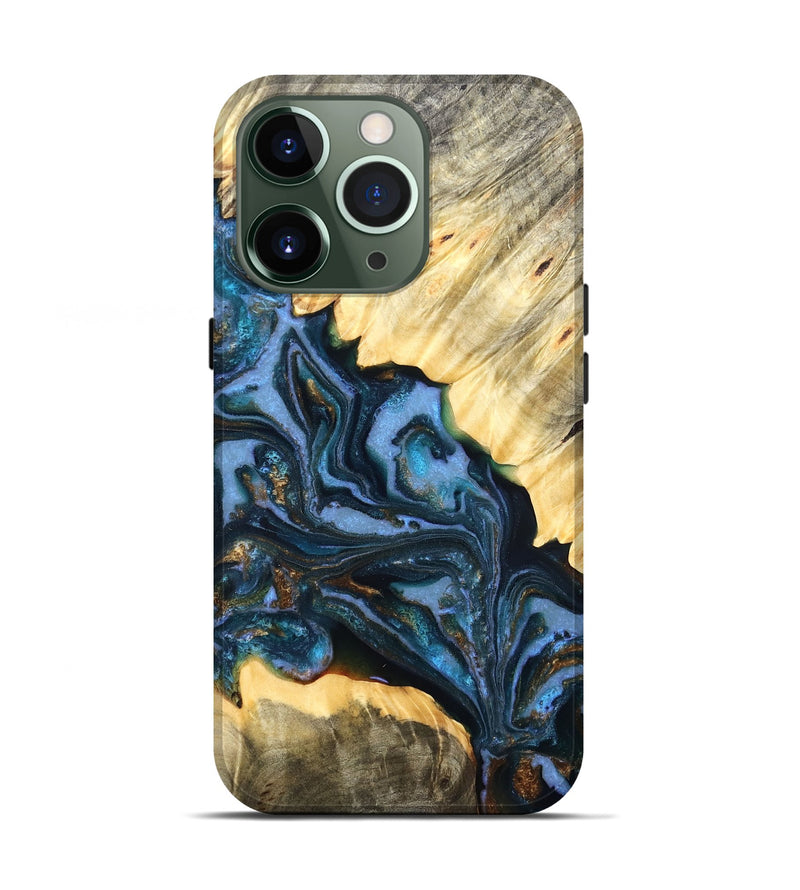 iPhone 13 Pro Wood Live Edge Phone Case - Jaslene (Teal & Gold, 829859)