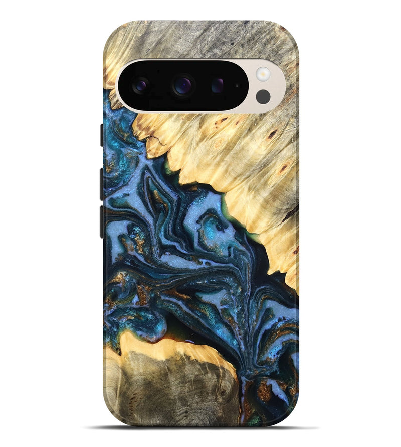 Pixel 10 Pro XL Wood Live Edge Phone Case - Jaslene (Teal & Gold, 829859)