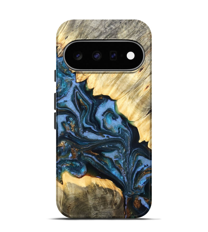 Pixel 11 Pro Wood Live Edge Phone Case - Jaslene (Teal & Gold, 829859)