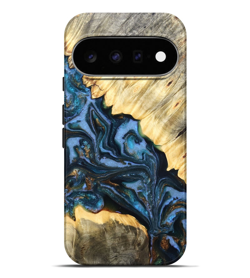 Pixel 11 Pro XL Wood Live Edge Phone Case - Jaslene (Teal & Gold, 829859)