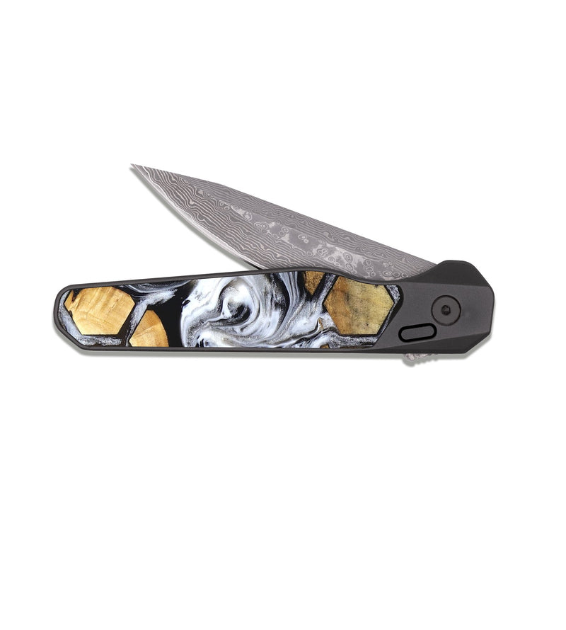 EDC Dark Damascus Wood Pocket Knife - Olive (Pattern, 829965)