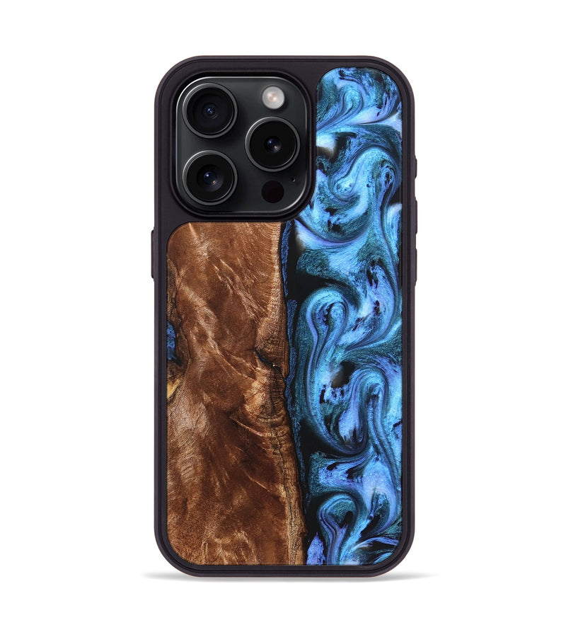 iPhone 15 Pro Wood Phone Case - Lily (Blue, 829989)