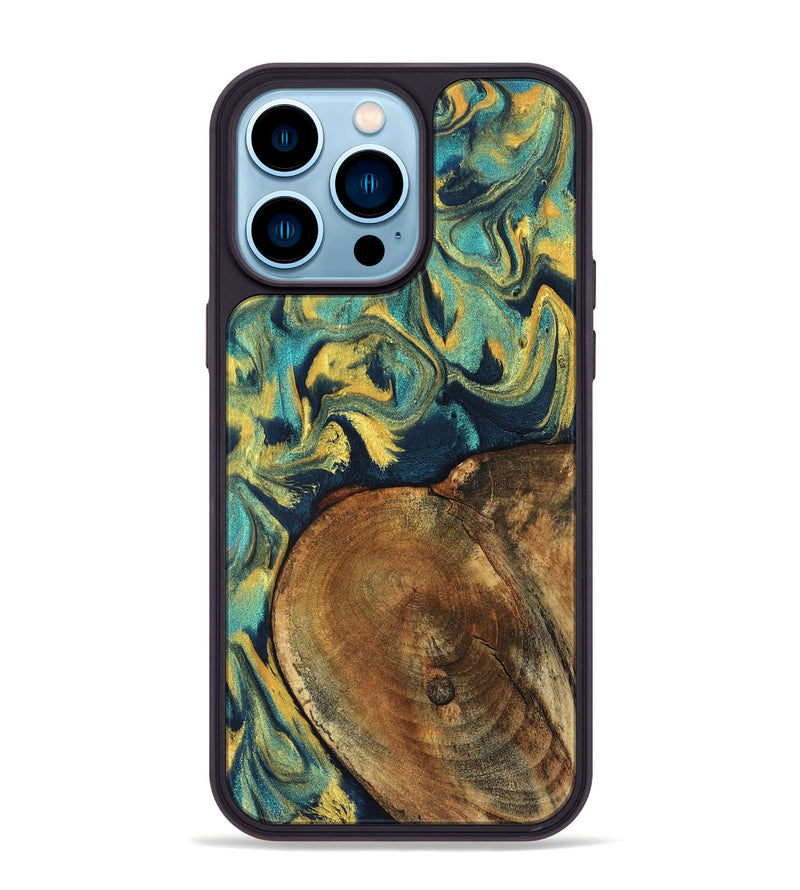 iPhone 14 Pro Max Wood Phone Case - Odie (Teal & Gold, 829995)