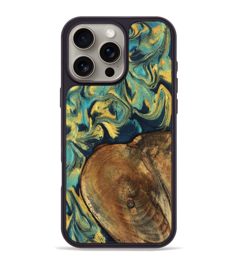 iPhone 16 Pro Max Wood Phone Case - Odie (Teal & Gold, 829995)