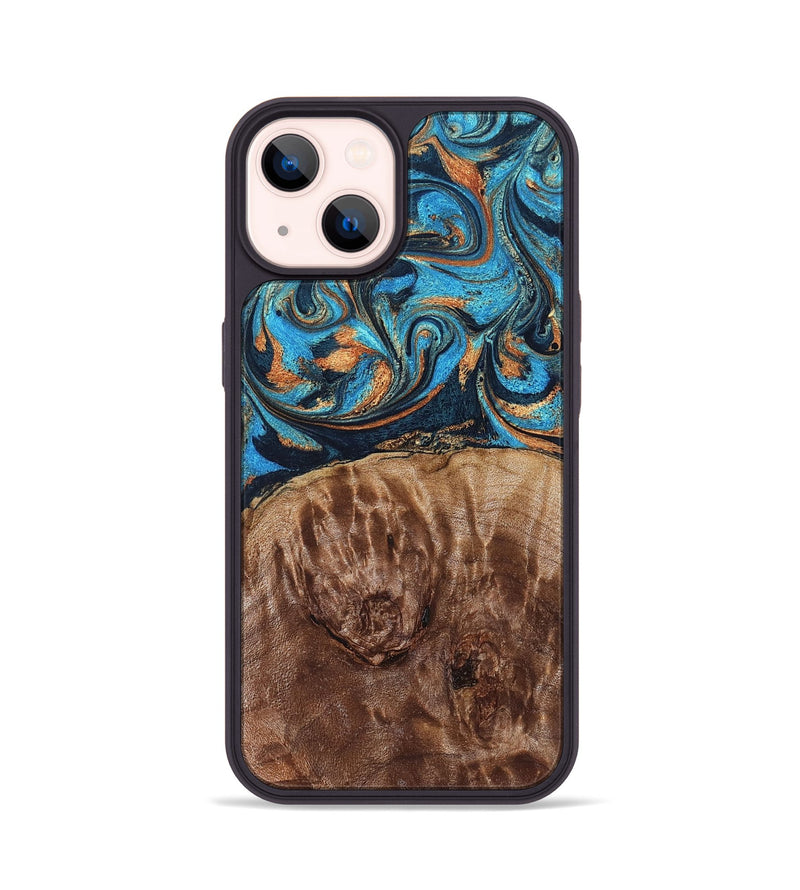 iPhone 14 Wood Phone Case - Nautica (Teal & Gold, 829996)