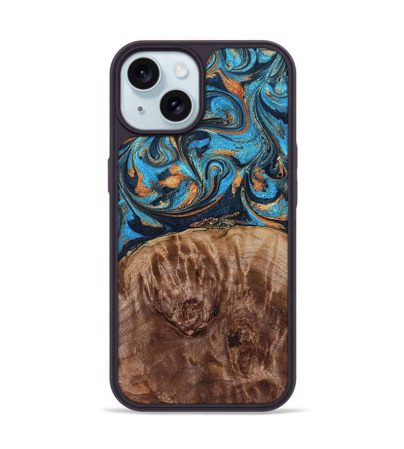 iPhone 15 Wood Phone Case - Nautica (Teal & Gold, 829996)