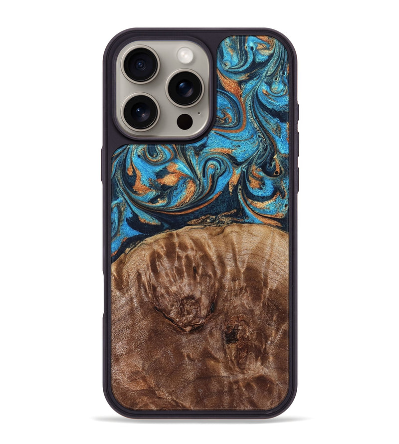 iPhone 16 Pro Max Wood Phone Case - Nautica (Teal & Gold, 829996)