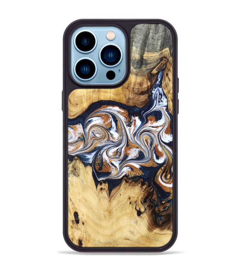 iPhone 14 Pro Max Wood Phone Case - Savanna (Teal & Gold, 830008)