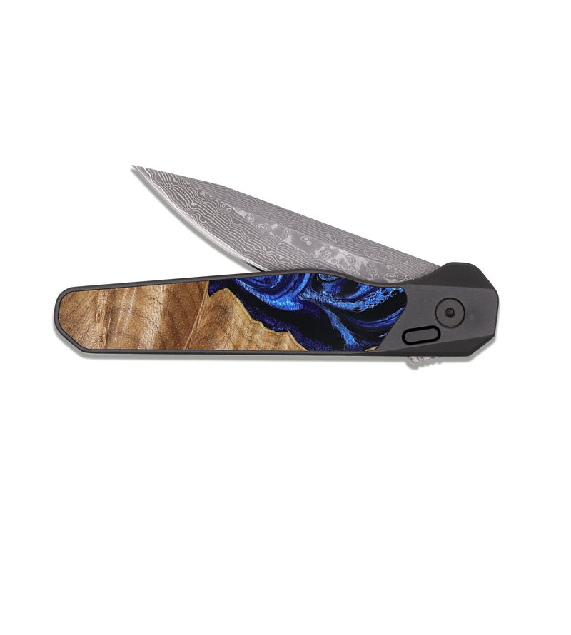 EDC Dark Damascus Wood Pocket Knife - Susan (Blue, 830135)