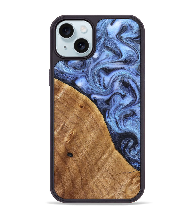 iPhone 15 Plus Wood Phone Case - Christy (Blue, 830169)