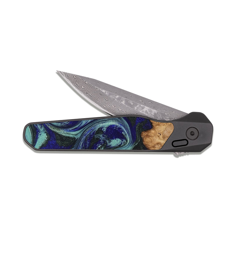EDC Dark Damascus Wood Pocket Knife - Leander (Green, 830184)