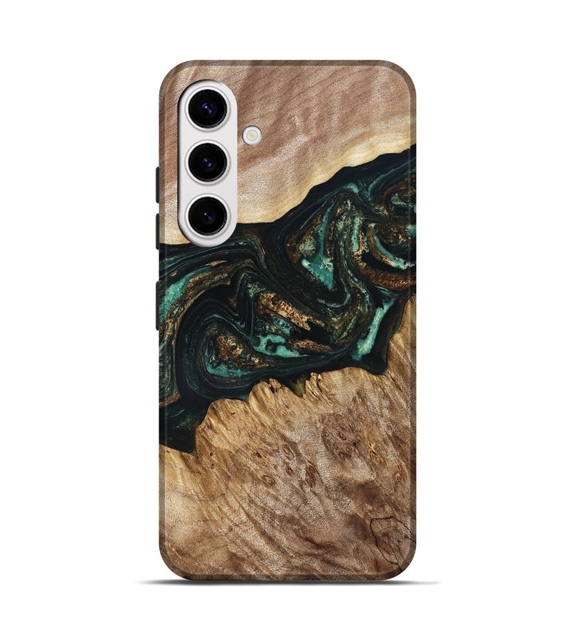 Galaxy S25 Wood Live Edge Phone Case - Deena (Teal & Gold, 830241)