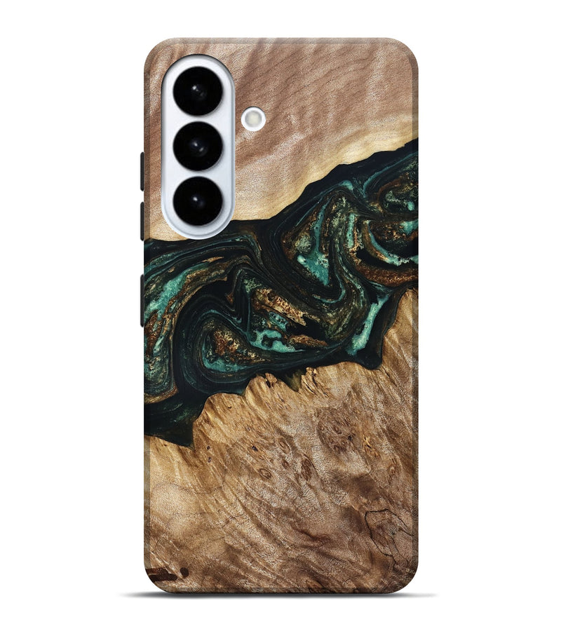 Galaxy S26 Plus Wood Live Edge Phone Case - Deena (Teal & Gold, 830241)