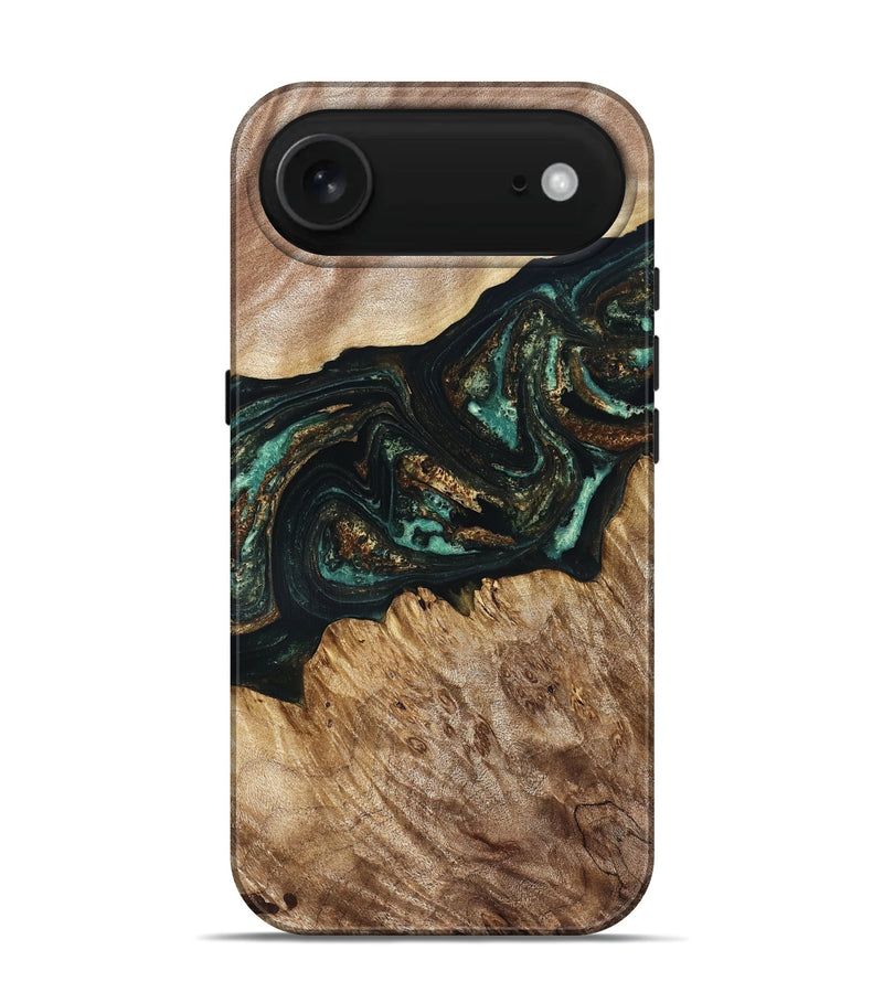 iPhone 17 Air Wood Live Edge Phone Case - Deena (Teal & Gold, 830241)
