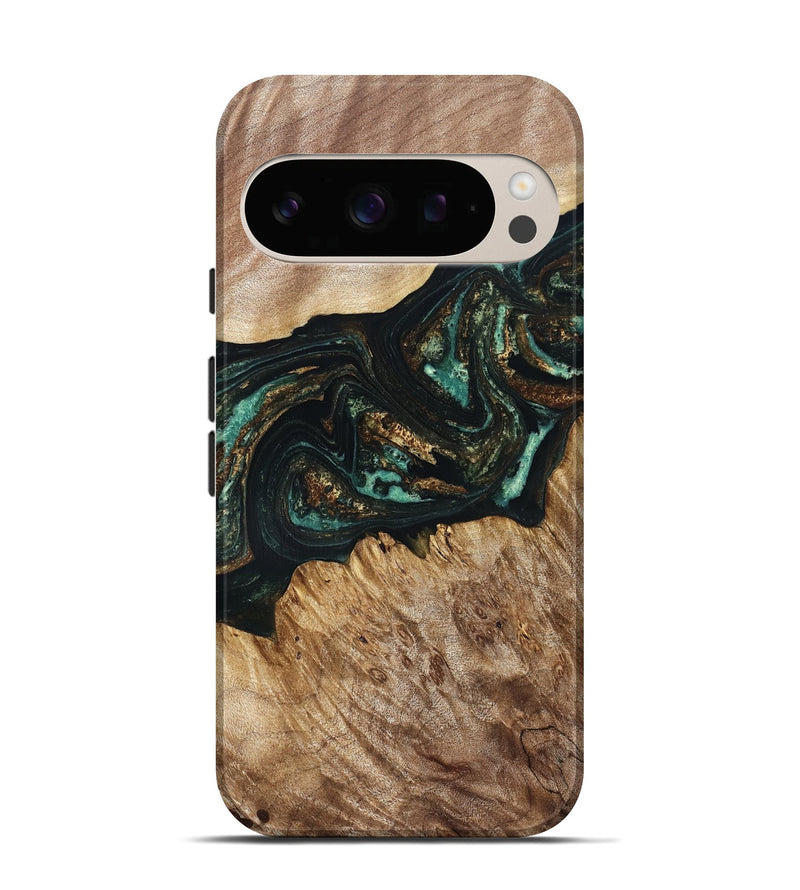 Pixel 10 Wood Live Edge Phone Case - Deena (Teal & Gold, 830241)