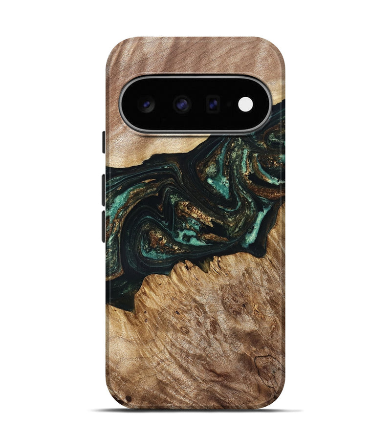 Pixel 11 Pro Wood Live Edge Phone Case - Deena (Teal & Gold, 830241)