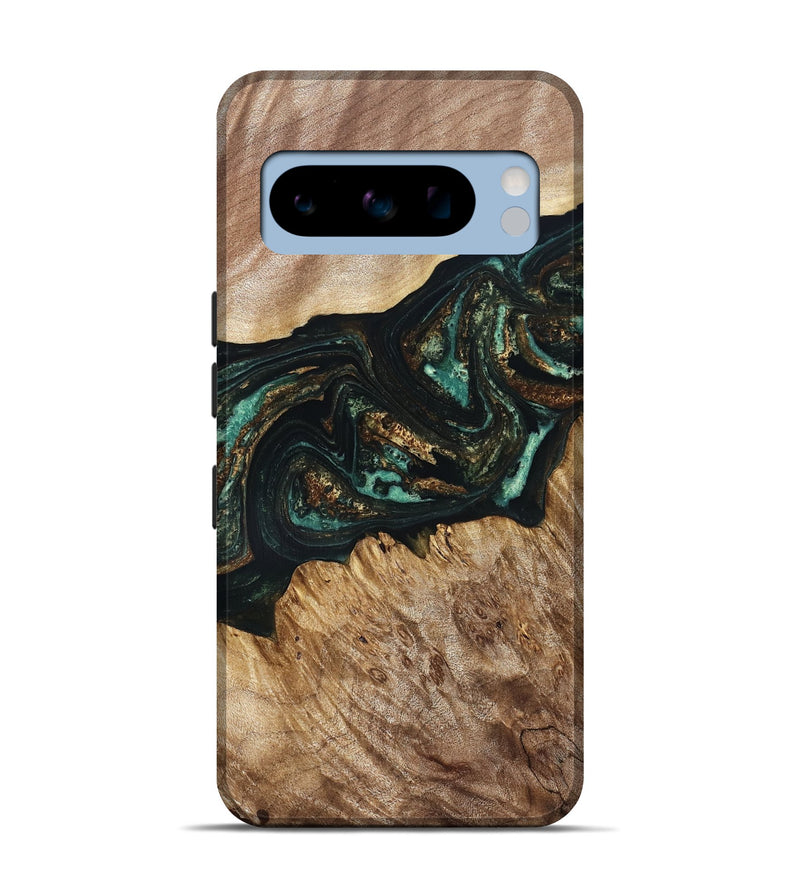 Pixel 8 Pro Wood Live Edge Phone Case - Deena (Teal & Gold, 830241)