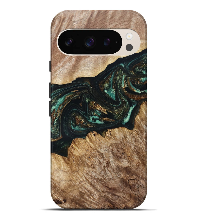 Pixel 9 Pro XL Wood Live Edge Phone Case - Deena (Teal & Gold, 830241)