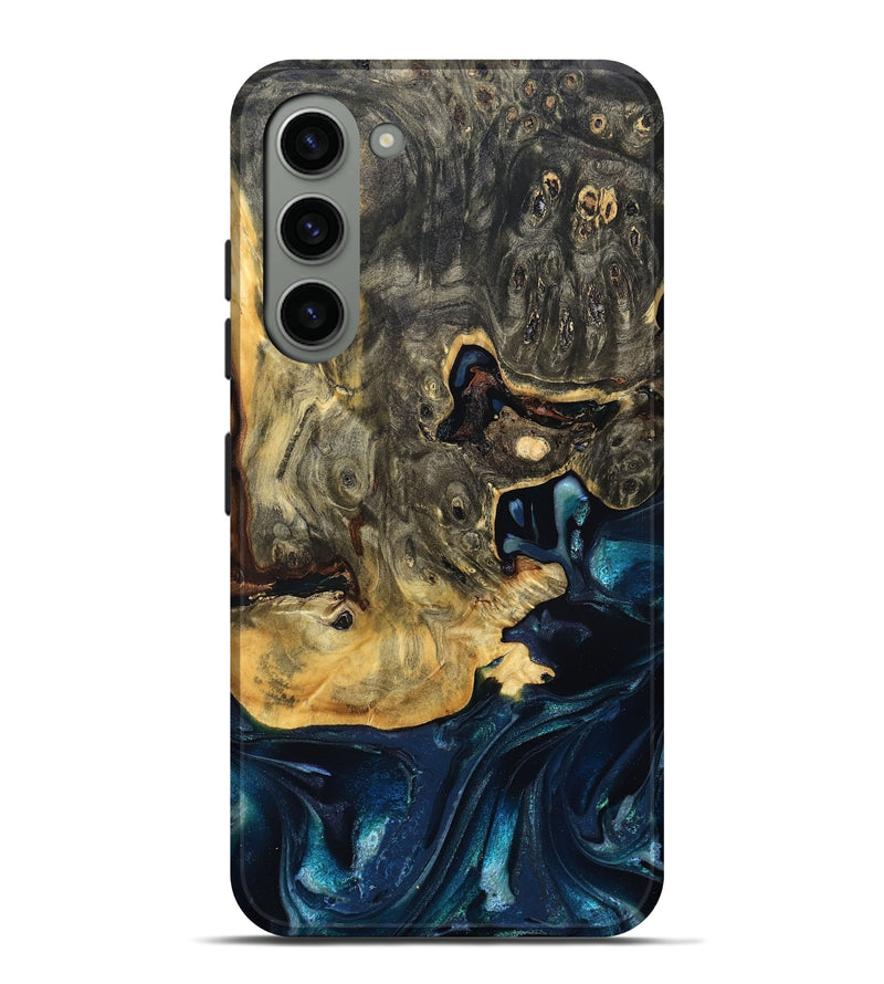 Galaxy S23 Plus Wood Live Edge Phone Case - Khloe (Teal & Gold, 830243)