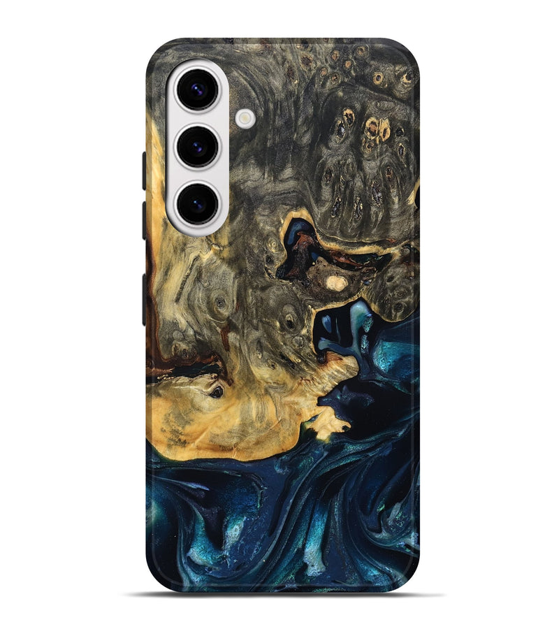 Galaxy S25 Plus Wood Live Edge Phone Case - Khloe (Teal & Gold, 830243)