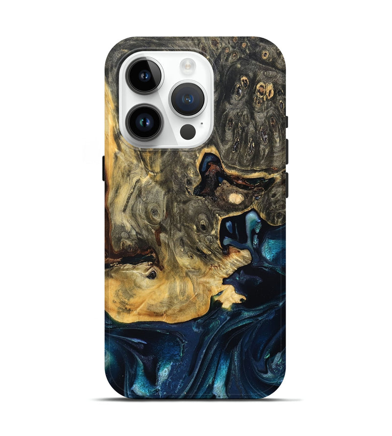 iPhone 15 Pro Wood Live Edge Phone Case - Khloe (Teal & Gold, 830243)