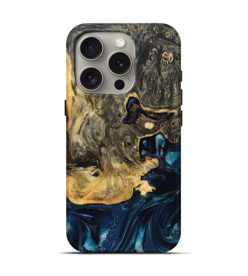 iPhone 16 Pro Wood Live Edge Phone Case - Khloe (Teal & Gold, 830243)