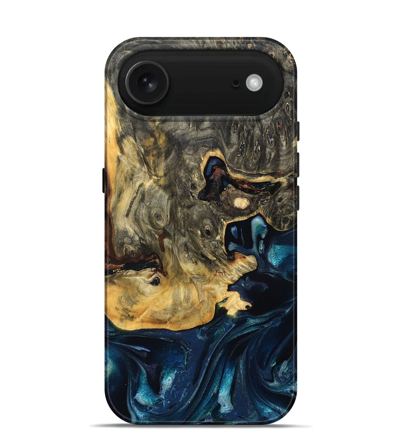 iPhone 17 Air Wood Live Edge Phone Case - Khloe (Teal & Gold, 830243)