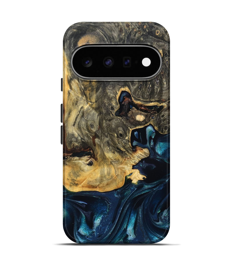 Pixel 11 Pro Wood Live Edge Phone Case - Khloe (Teal & Gold, 830243)
