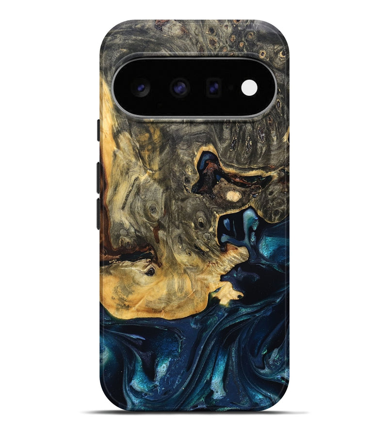 Pixel 11 Pro XL Wood Live Edge Phone Case - Khloe (Teal & Gold, 830243)