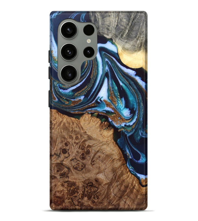 Galaxy S24 Ultra Wood Live Edge Phone Case - Hassan (Teal & Gold, 830273)
