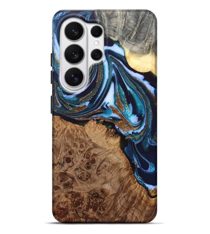 Galaxy S26 Ultra Wood Live Edge Phone Case - Hassan (Teal & Gold, 830273)