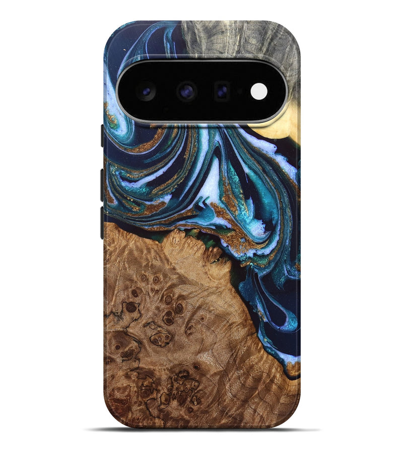 Pixel 11 Pro XL Wood Live Edge Phone Case - Hassan (Teal & Gold, 830273)