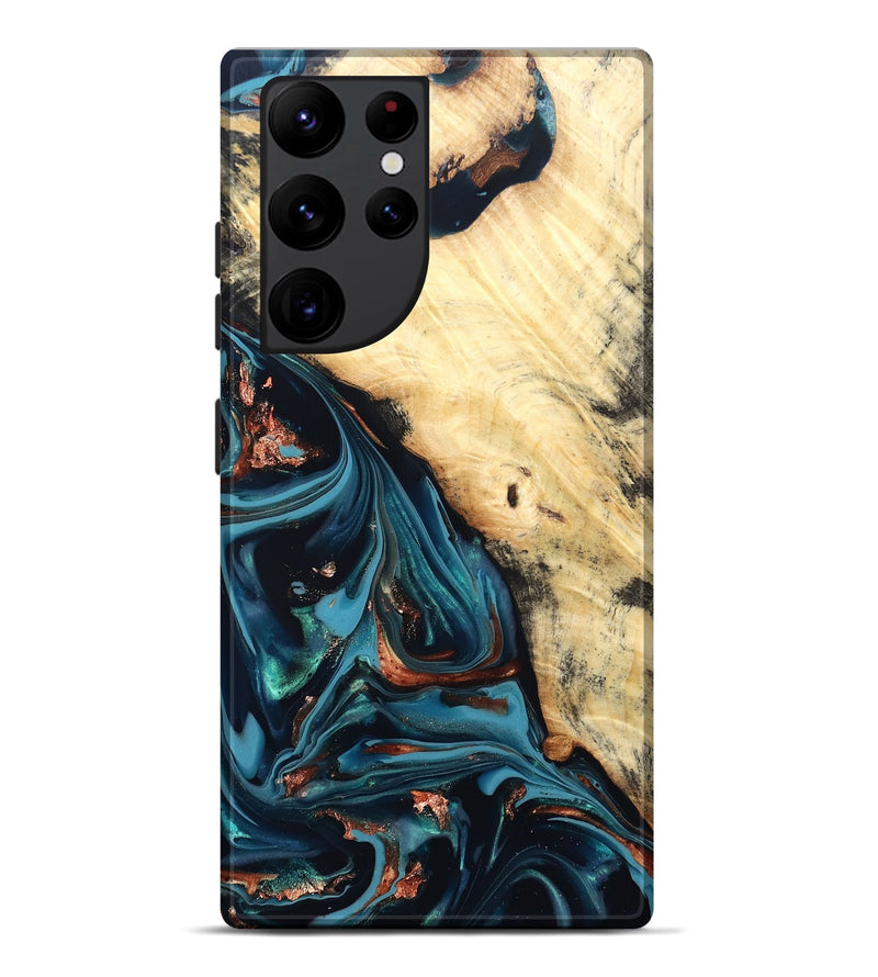 Galaxy S22 Ultra Wood Live Edge Phone Case - Koda (Teal & Gold, 830276)