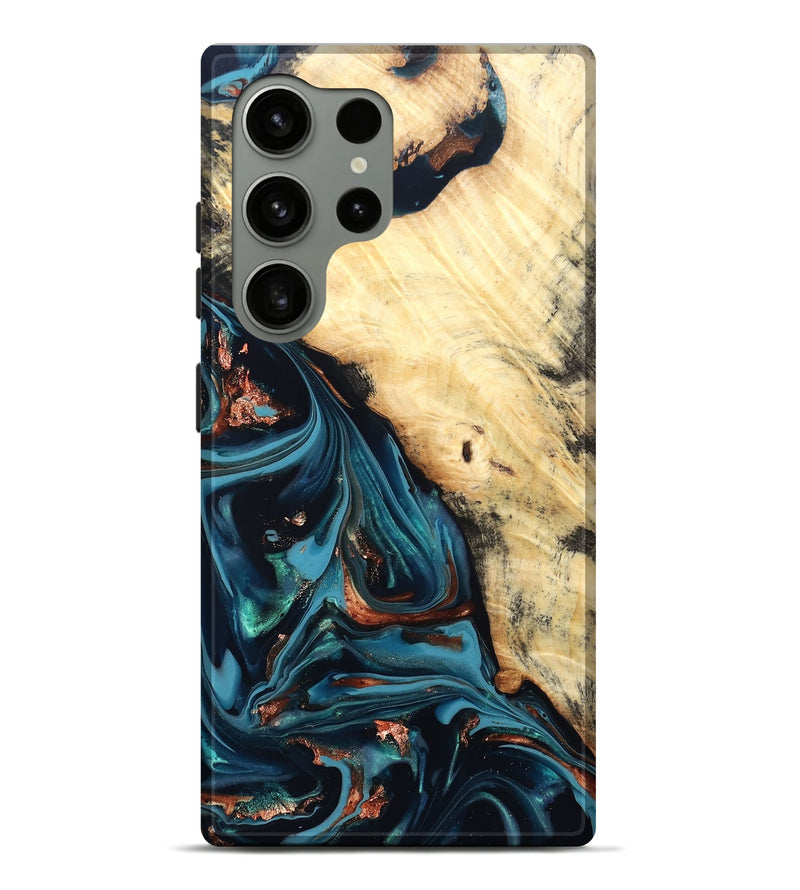 Galaxy S24 Ultra Wood Live Edge Phone Case - Koda (Teal & Gold, 830276)