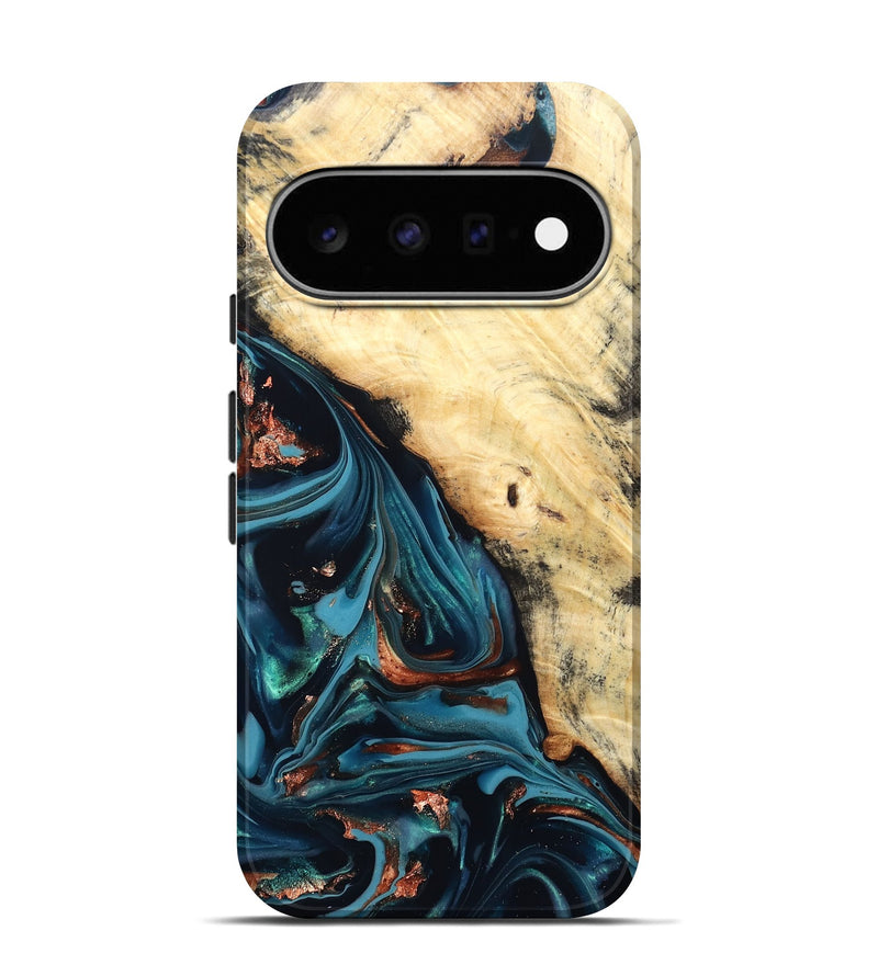 Pixel 11 Pro Wood Live Edge Phone Case - Koda (Teal & Gold, 830276)