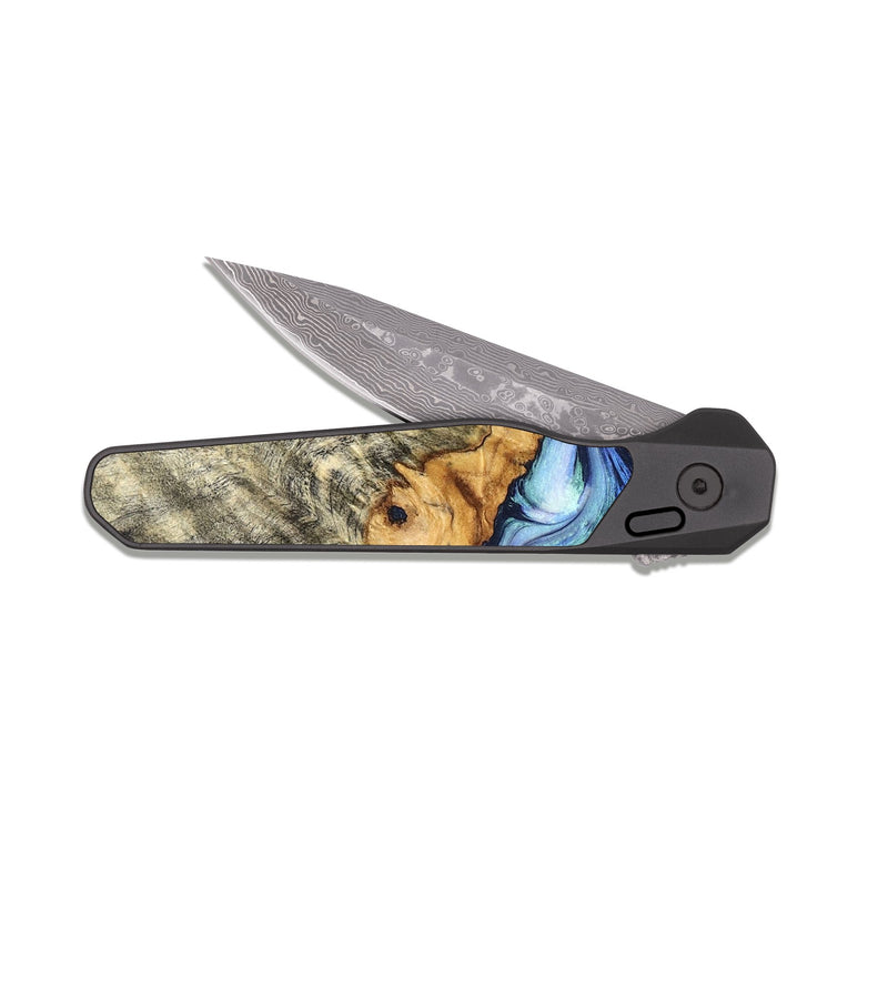 EDC Dark Damascus Wood Pocket Knife - Araya (Blue, 830503)